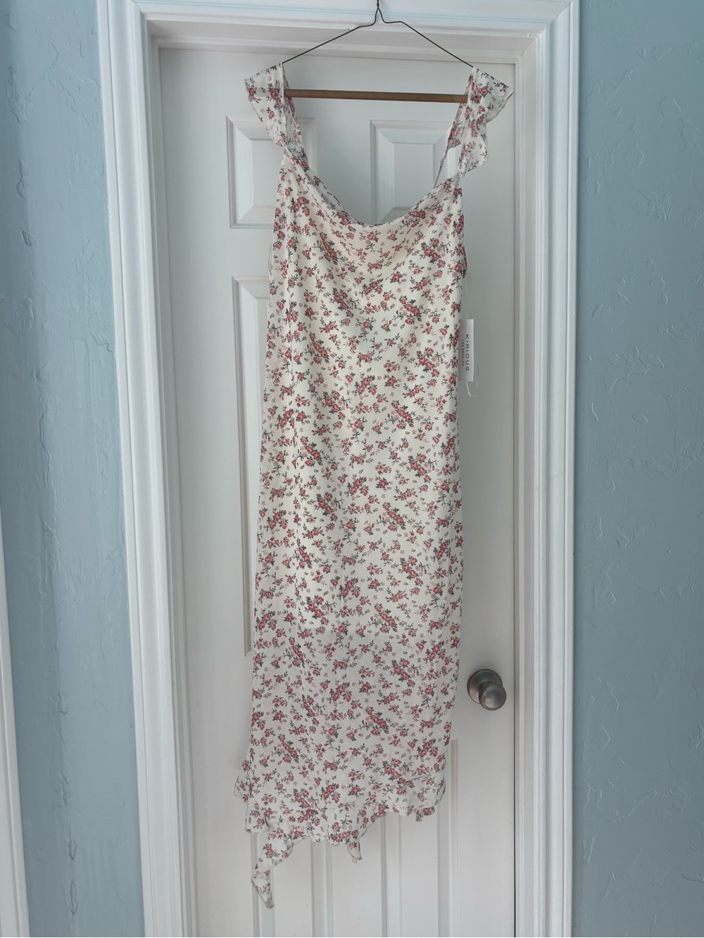 Floral Slip Dress - Ivory with Pink Rose Print
